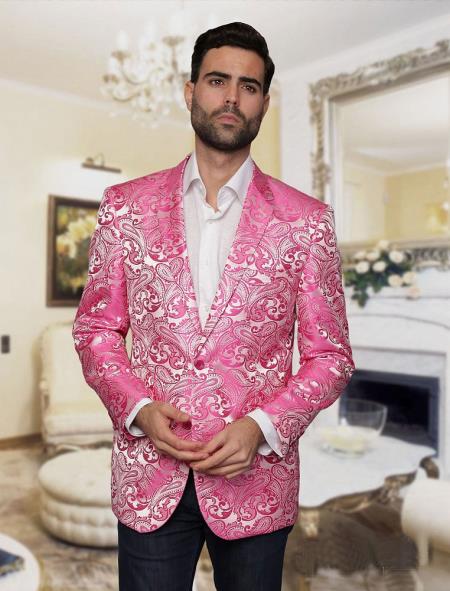 Big and Tall Tuxedo Alberto Nardoni Brand Fashion Hot Pink & Black Lapel Tuxedo Dinner Jacket Blazer Shiny ~ Fuchsia Flashy