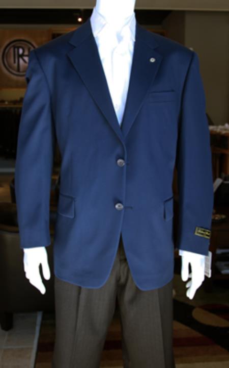 Men's Sport Coat Jacket Blazer 100% Wool Patterned Fabric Two Button Navy