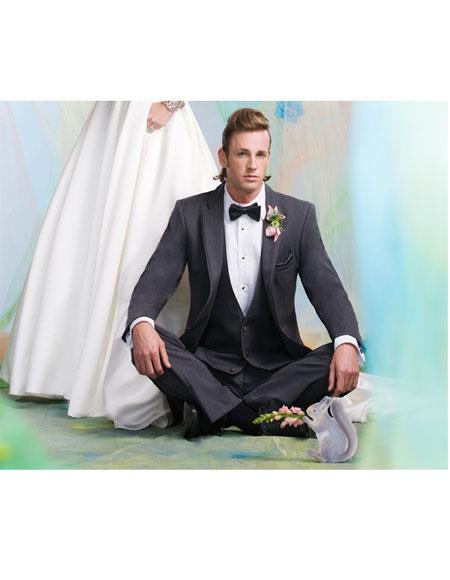 Men's 2 Button Steel Gray Vest Suit