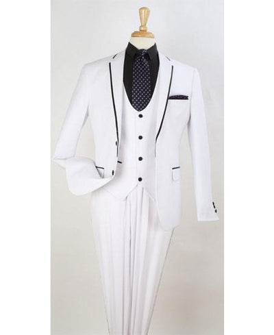 Men's White Two Toned And Fashion Trim Lapel Wedding / Prom / Homecoming Tuxedo Vested 3 Pieces