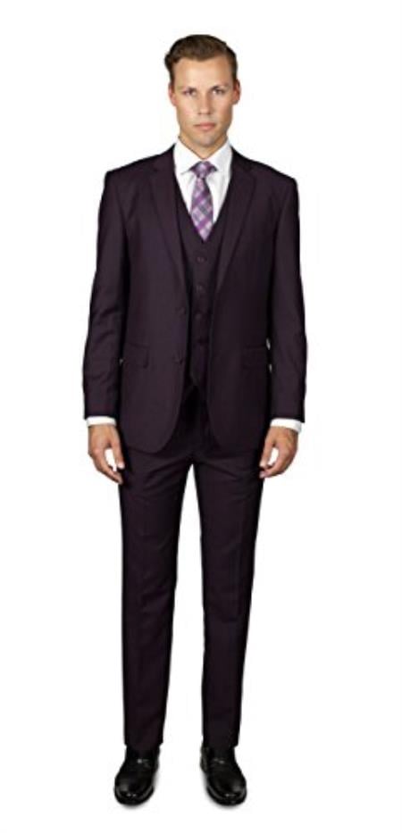 Men's 2 Button Wine Three Piece TR Blend Suit Affordable - Discounted Priced On Clearance Sale