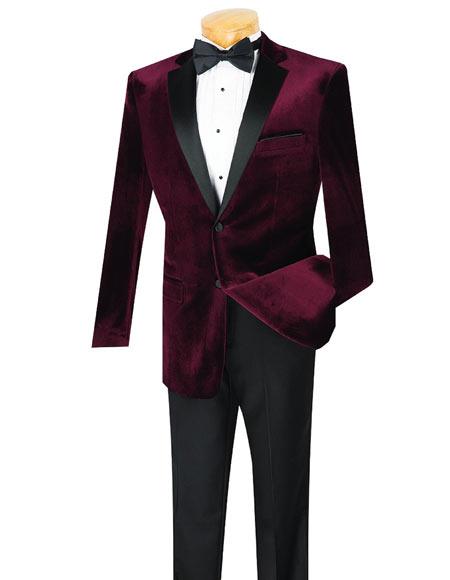 Men's 2 Button Wine Velvet Tuxedo