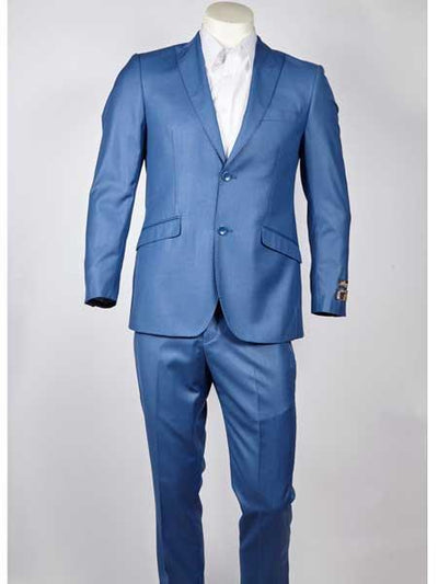 Men's 2 Button Blue Peak Lapel Slim Fit Suit