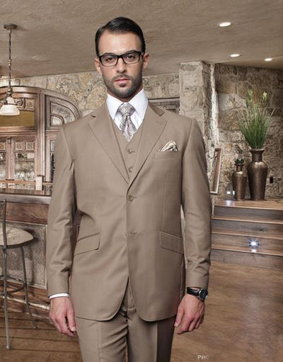 Classic 3PC 2 Button Bronze ~ Camel ~ khaki Suit Super 150'S Pick Stitched Lapel Italian Fabric Pleated Pants 100% Wool