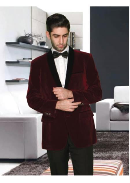 Velvet Blazer - Mens Velvet Jacket Mens 2 Button Modern Fit Suits Shawl Lapel Wine ~ Maroon Burgundy Suit