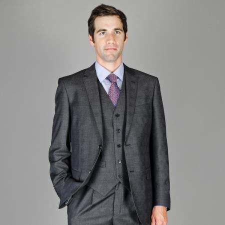 Tapered Leg Lower rise Pants & Get skinny Men's Charcoal Glen Plaid and Blend Vested Suit