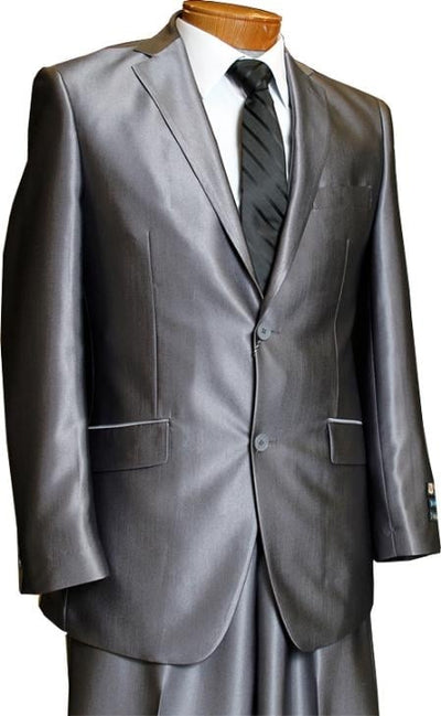Men's 2 Button Charcoal Grey Slim Fitted Shiny Flashy Shark Skin Cheap Priced Business Suits Clearance Sale Men's Sharkskin Suit