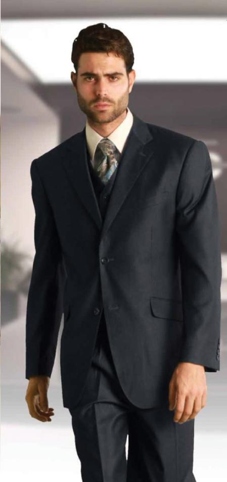 Men’s Charcoal 3 Piece Super 150s Italian Fabric Suit, 2 Button Classic Formal Dress Suit