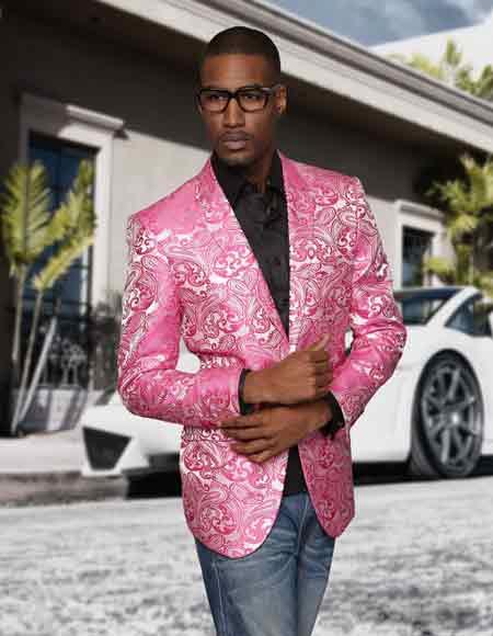 Men's Fuschia Paisley Colorful Stage Entertainer Blazer