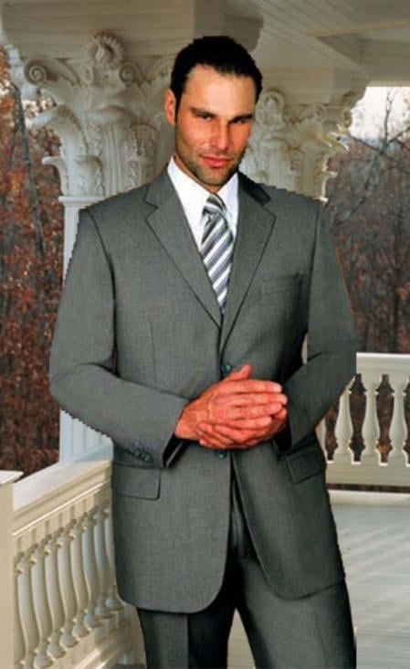 Extra Long 2PC Solid Color Gray Men's Suit Available 2 Buttons Style for tall man