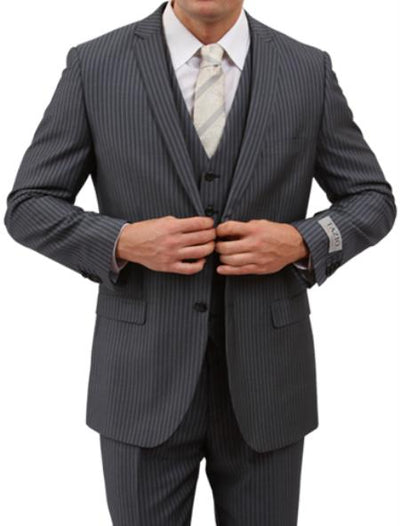 Men's 2 Button Front Closure Grey Pinstripe Slim Fit Suit