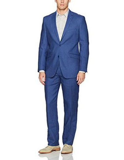 Men's Two Buttons 100% Linen Indigo ~ Bright Blue ~ Cobalt Blue Modern Fit Suits Flat Front Pant - Mens Linen Suit