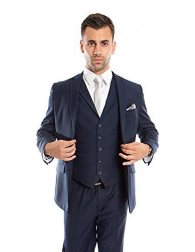Men's Slim Vested Suits Ink Blue ~ Midnight ~ 1 Shade Lighter Dark Navy Blue Suit For Men Groomsmen Suits