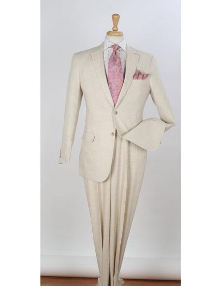Men’s Natural Linen 2 Piece Suit, Two Button Regular Fit Summer Wedding Dress Suit