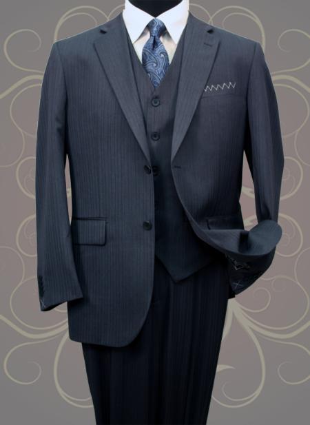 Classic 3PC 2 Button Dark Navy - Dark Blue Suit Color - Three Piece Suit