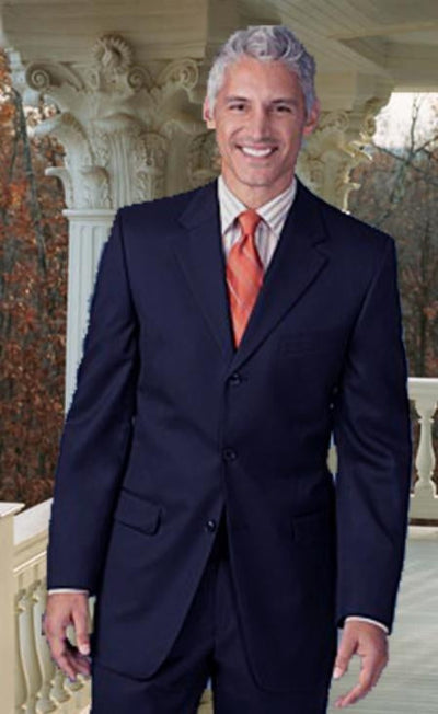 Extra Long 2PC Solid Color Dark Navy Men's Suits in Available 2 Buttons Style for tall man