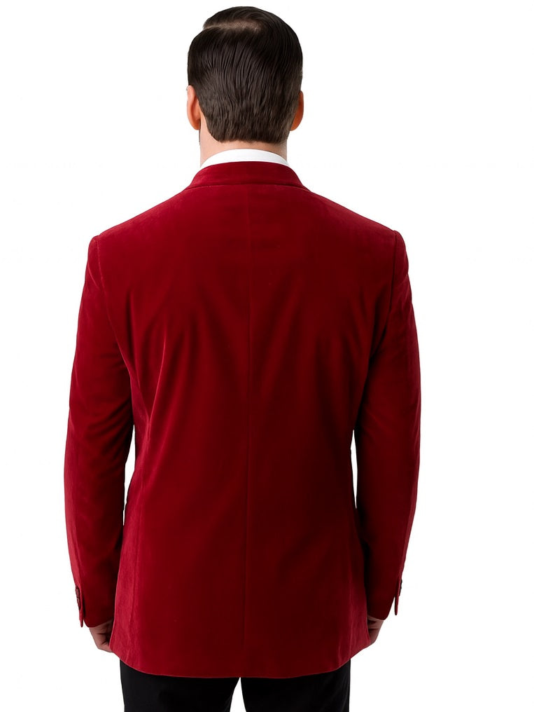 Red Classic Velvet Two Button Blazer