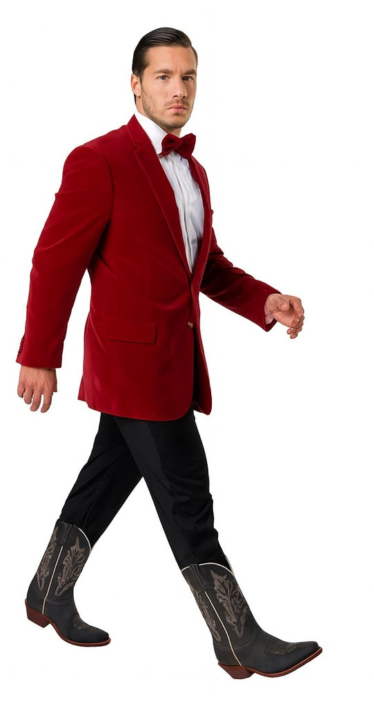 Red Classic Velvet Two Button Blazer
