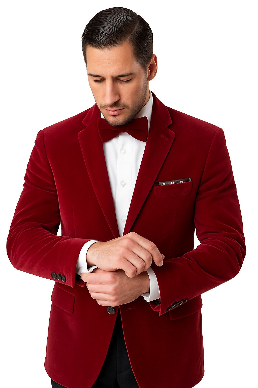 Red Classic Velvet Two Button Blazer