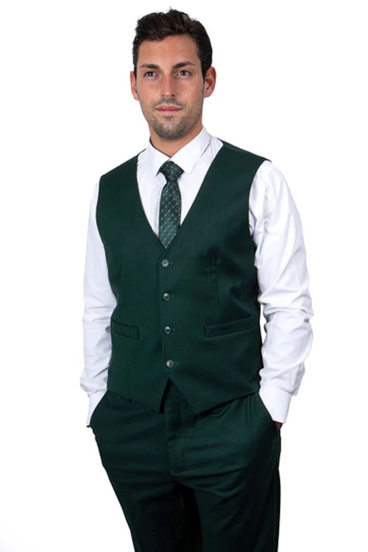 Stacy Adams Hunter Green Vested Suit - 2 Button