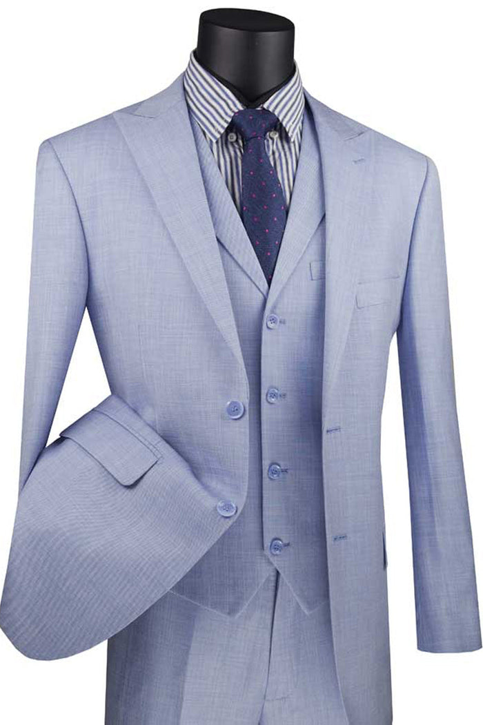 Men’s Textured Blue Summer Suit with Vest by Vinci