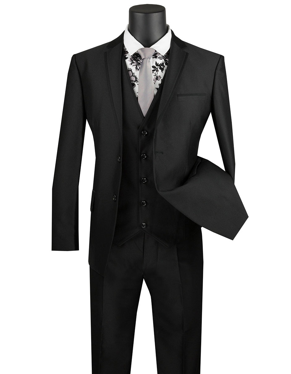 Black Ultra Slim Sharkskin Tuxedo with Satin Trim