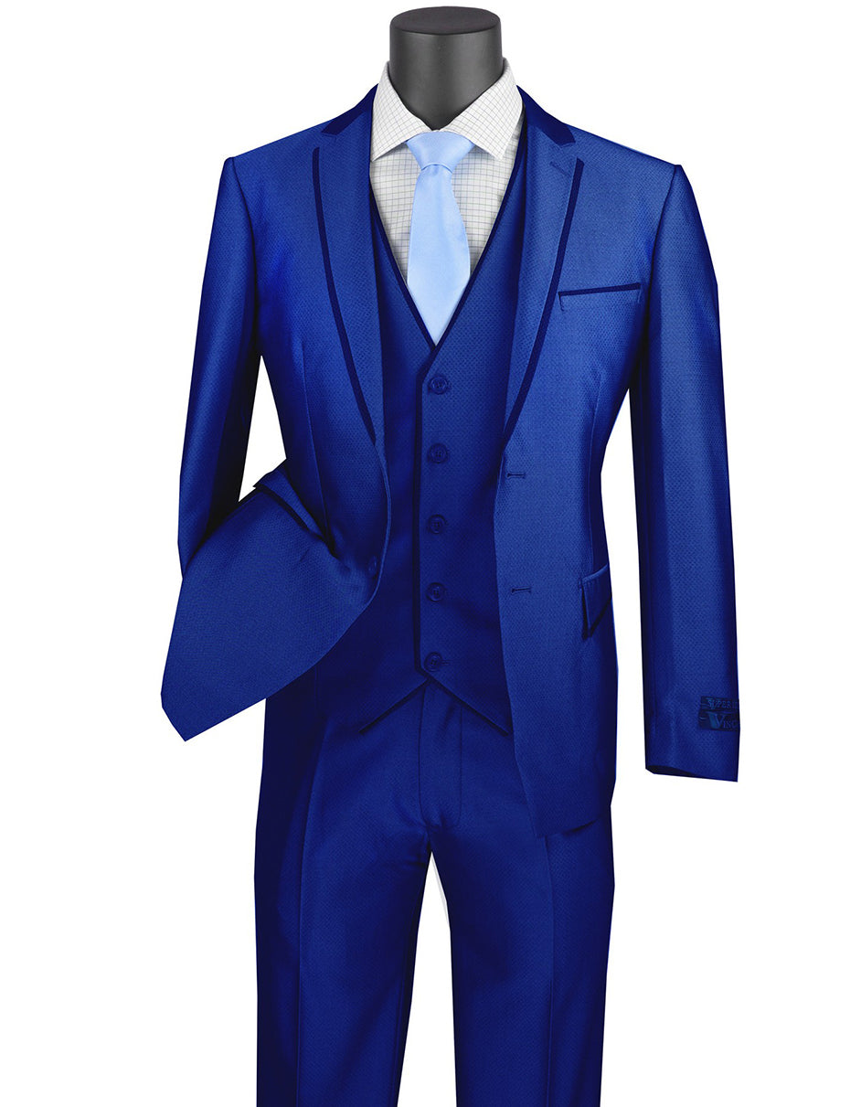 Ultra Slim Fit Blue Sharkskin Tuxedo with Satin Trim
