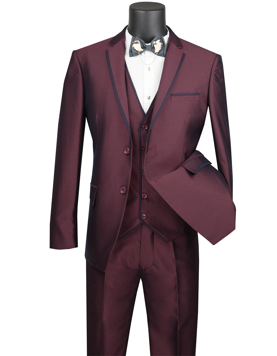 Burgundy Sharkskin Ultra Slim Tuxedo with Satin Trim