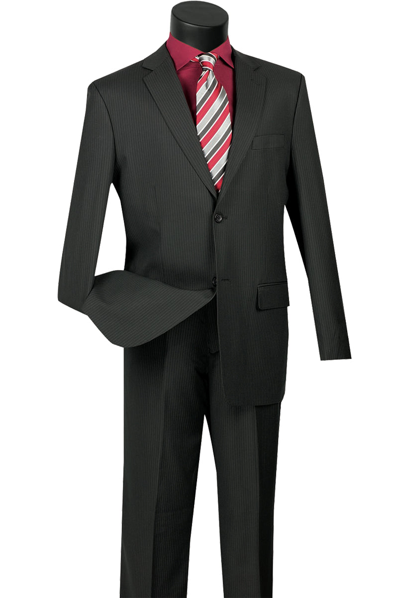Men’s 2 Button Wool Blend Pinstripe Suit Black