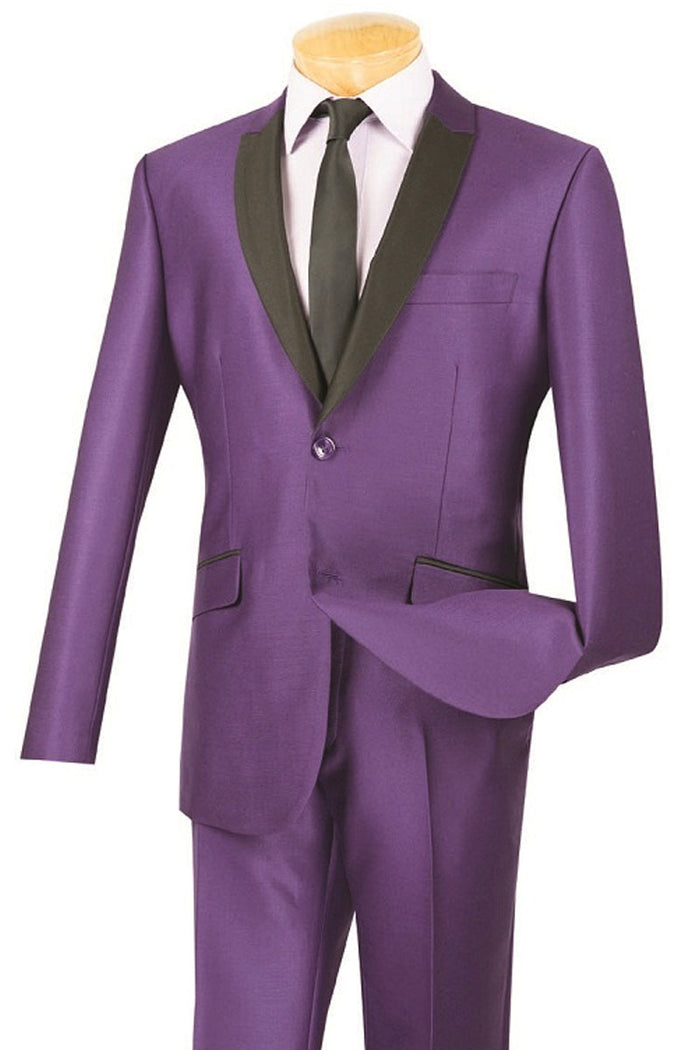 Slim Purple Contrast Peak Lapel Tuxedo for Men