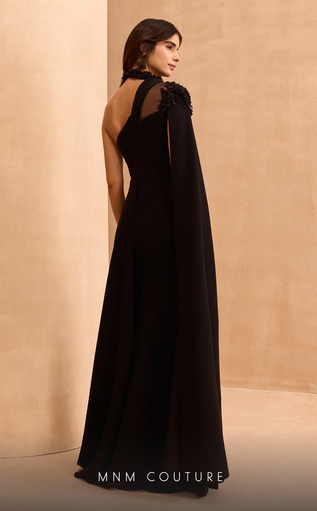 MNM Couture V02037A Black Evening Gown with Intricate Detailing