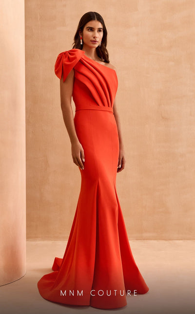 MNM Couture V07402 Orange Evening Gown with Modern Detailing