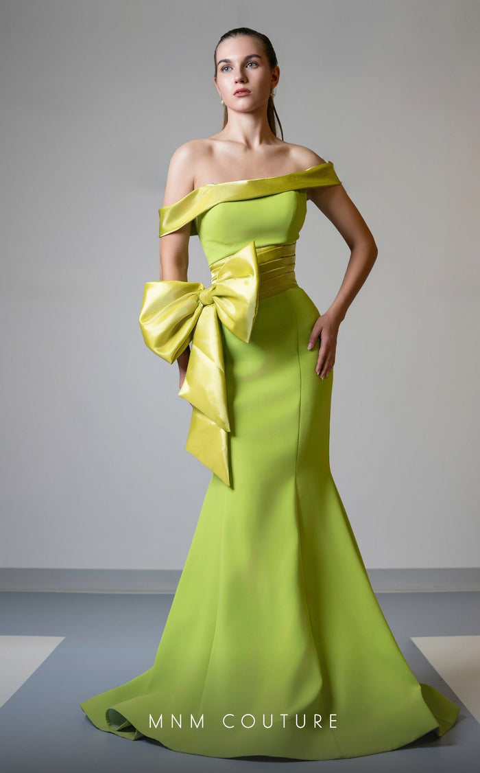 MNM Couture V07546 Lime Off-Shoulder Mermaid Gown