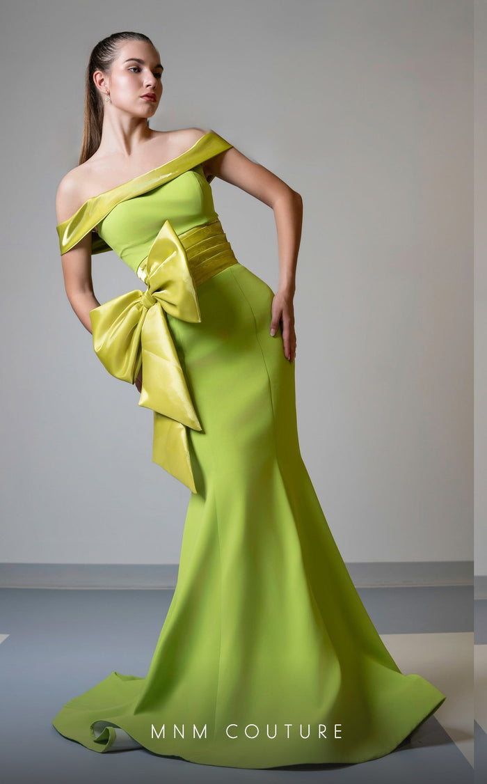 MNM Couture V07546 Lime Off-Shoulder Mermaid Gown