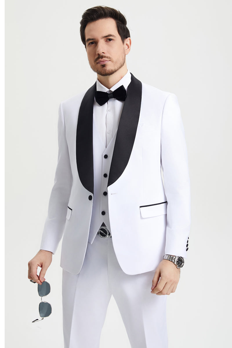 Stacy Adams One Button Shawl Lapel Tuxedo - White