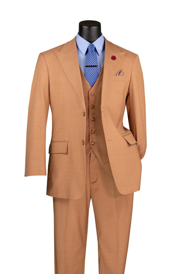 Light Amber 3 Piece Suit with Vest & Adjustable Waist