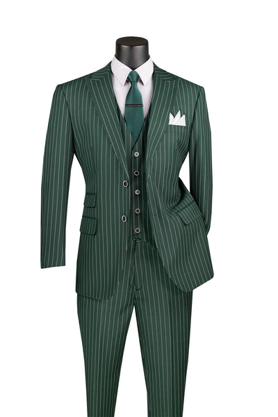 Hunter Green Stripe 3 Piece Suit by Vinci