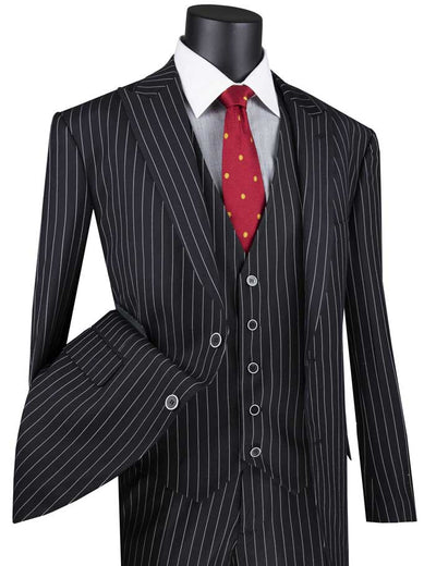 Men's Black 1920s Stripe 3 Piece Suit with Vest F-V2RS9
