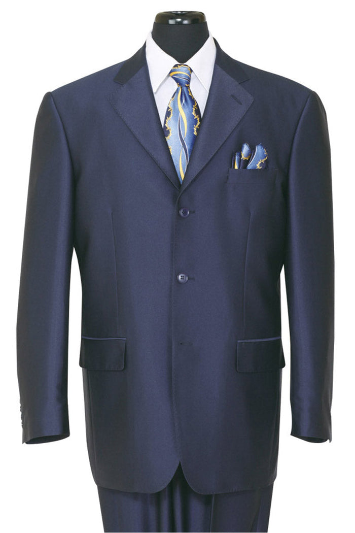 Mens 3 Button 2PC Shiny Sharkskin Suit in Navy