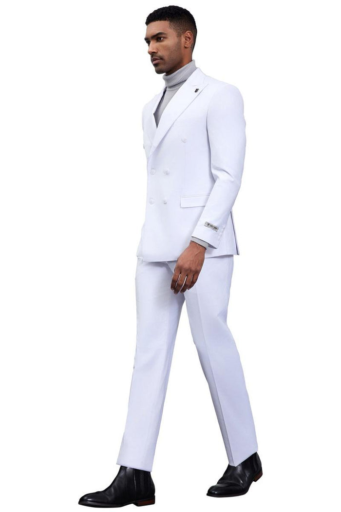 Stacy Adams White Double Breasted Suit for Men