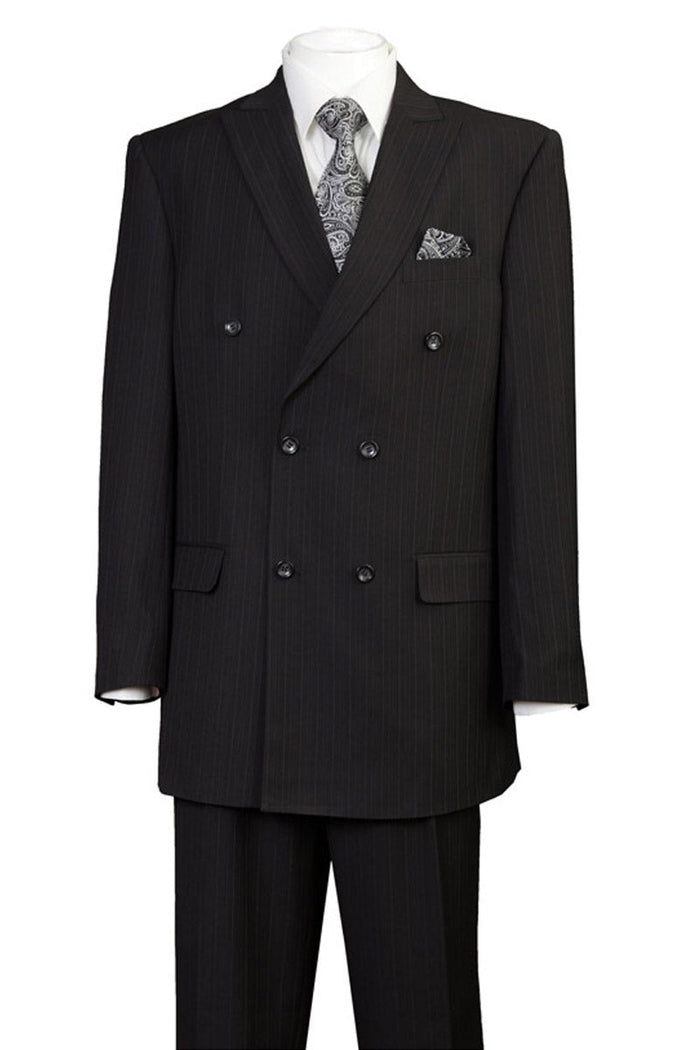 Mens Double Breasted Mini Ton on Ton Pinstripe Suit in Black