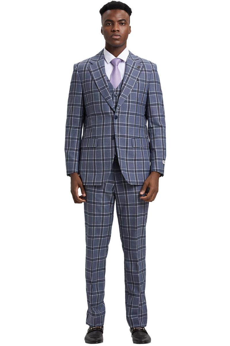 Stacy Adams Two Button Glen Plaid Suit in Grey