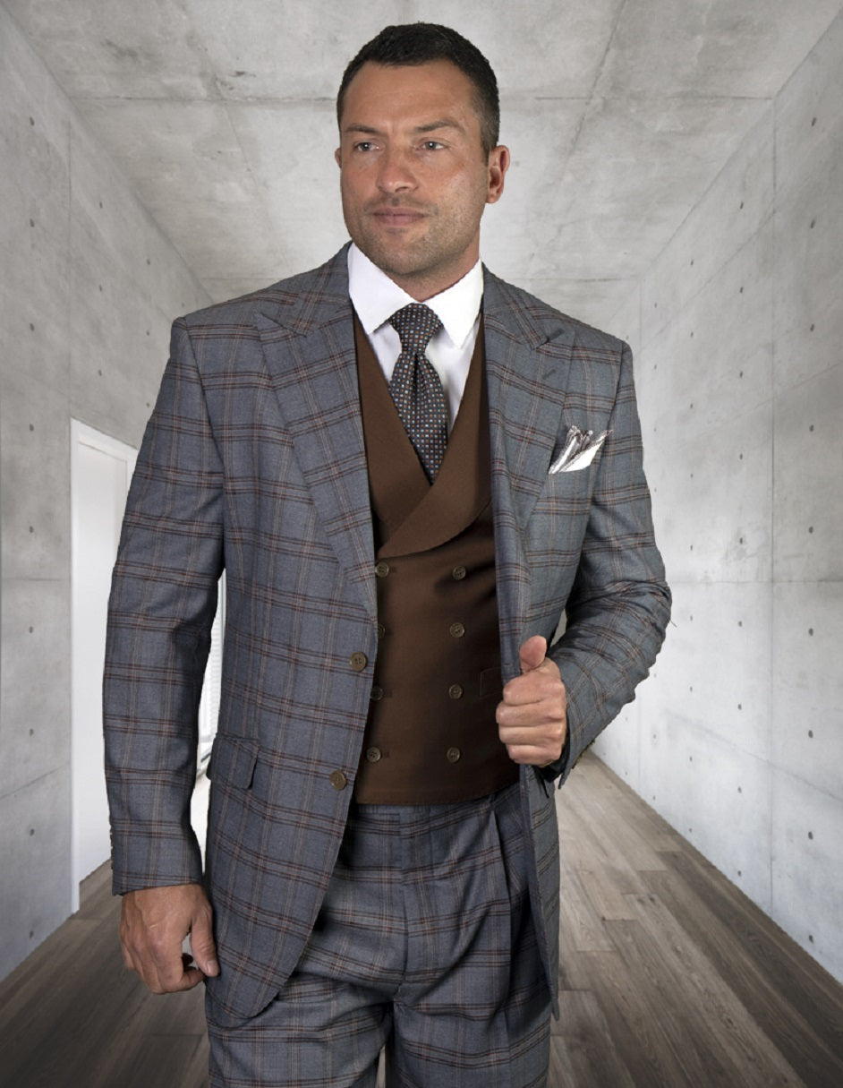 Classic Burgundy Windowpane Vested Suit