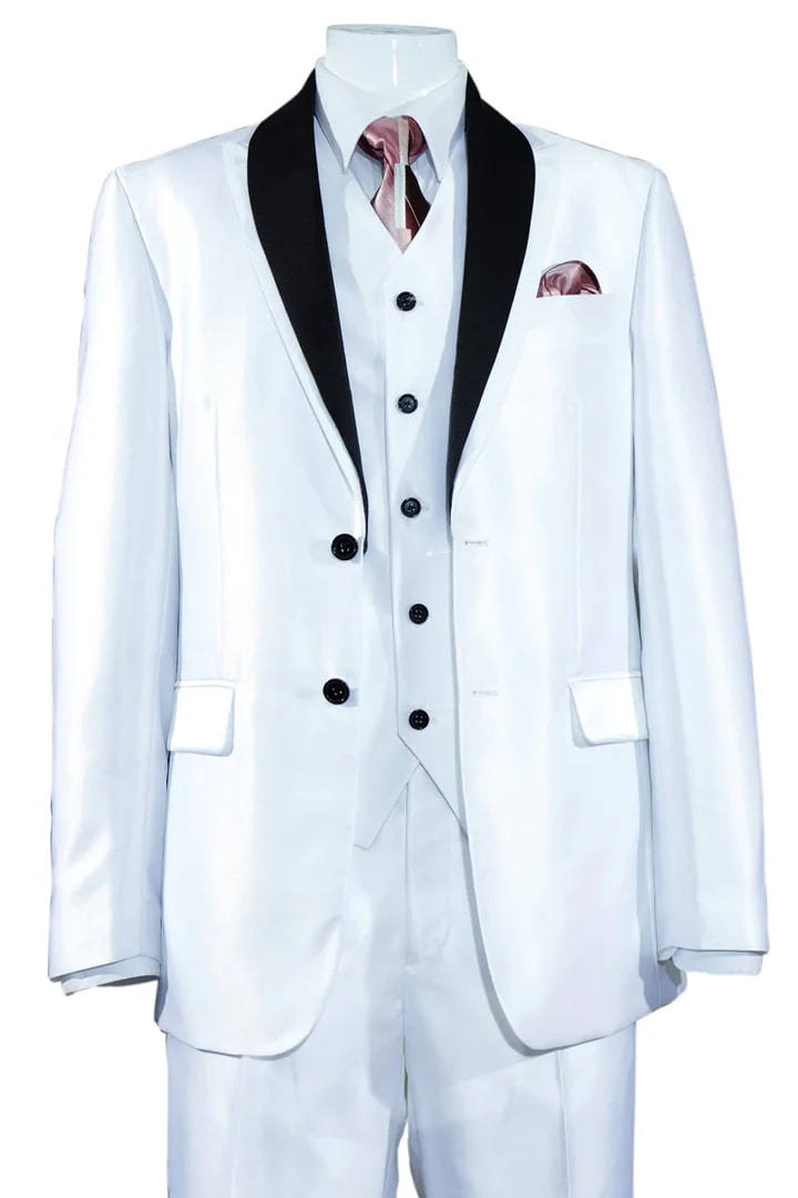 White Sharkskin Slim Fit Wedding Suit