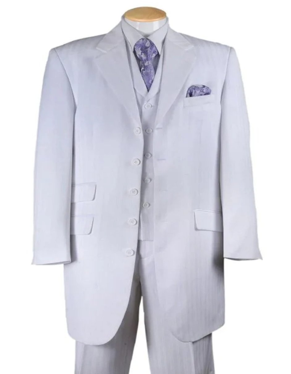 Men's White Tonal Pinstripe Wedding Suit