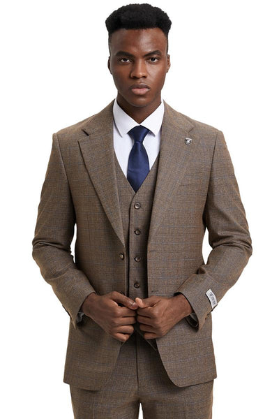 Stacy Adams Taupe Micro Check Vested Suit