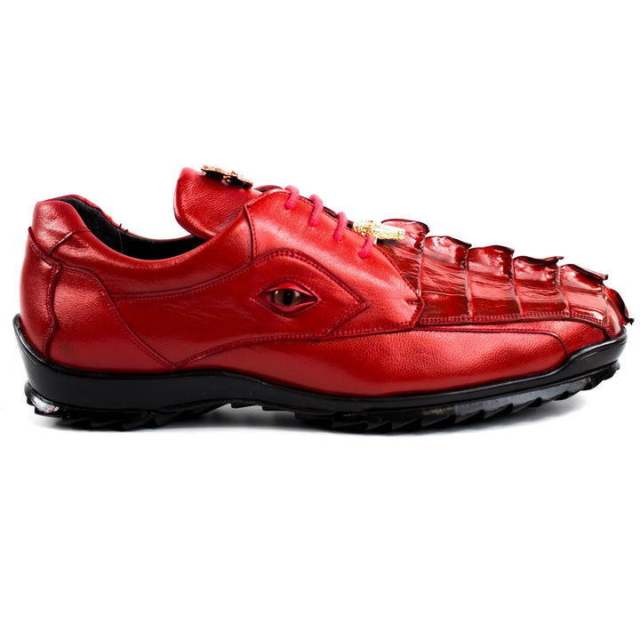 Belvedere Vasco Calf & Crocodile Hornback Sneaker Red