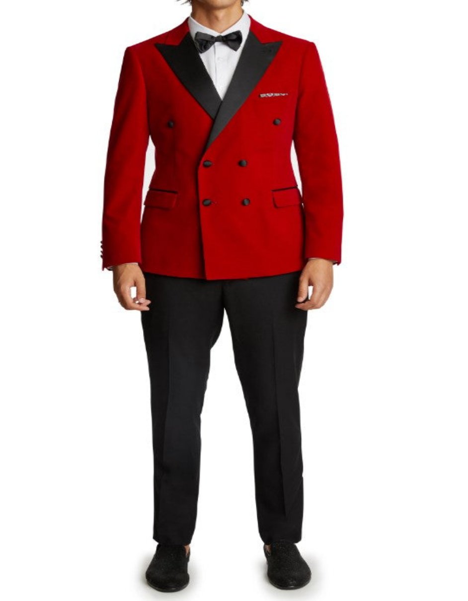Red Velvet Double Breasted Tuxedo Set