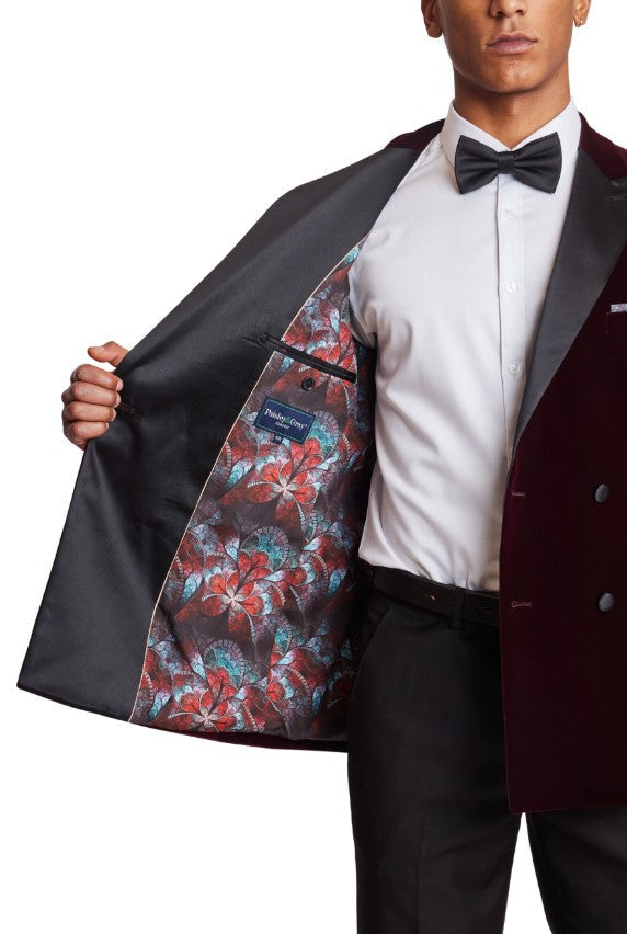 Double Breasted Velvet Tuxedo Suit in Maroon