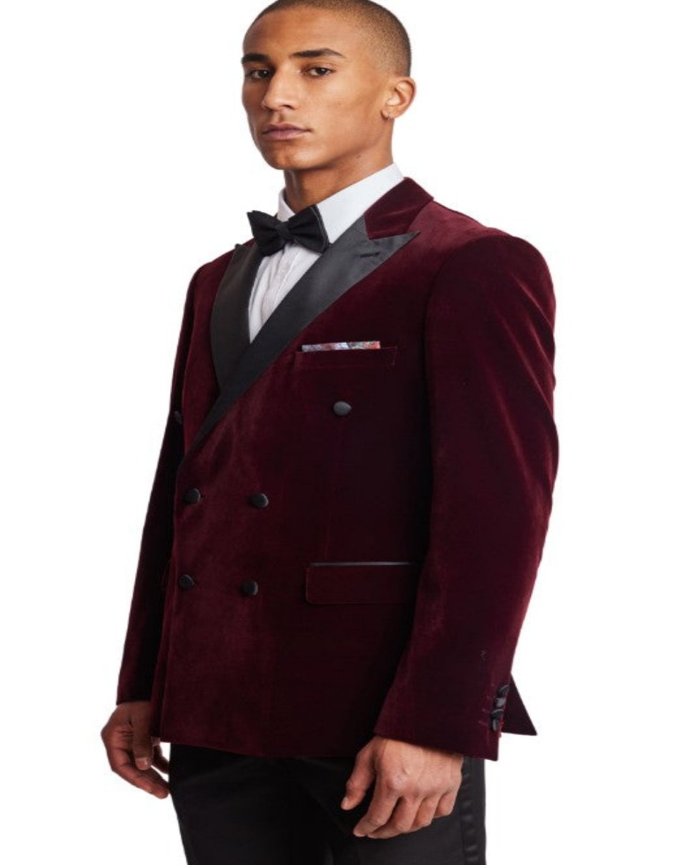 Double Breasted Velvet Tuxedo Suit in Maroon
